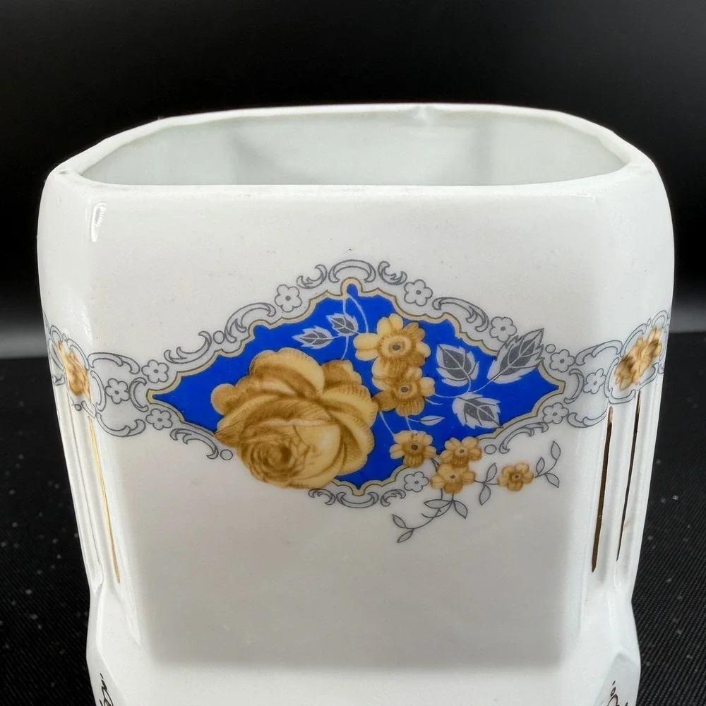 Victoria China Czechoslovakia Rice Canister Vintage Porcelain Blue Rose Floral